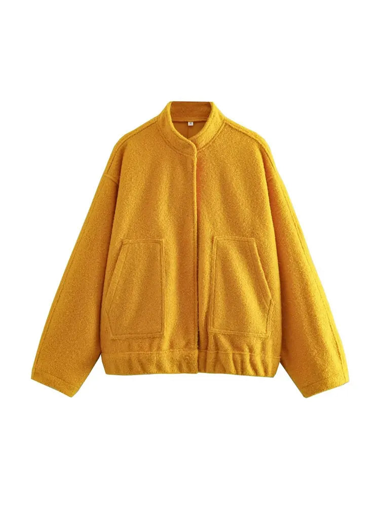 Women Fashion With Pockets Oversized Bomber Jacket Coat Vintage Long Sleeve Snap Button Female Outerwear Chic Tops