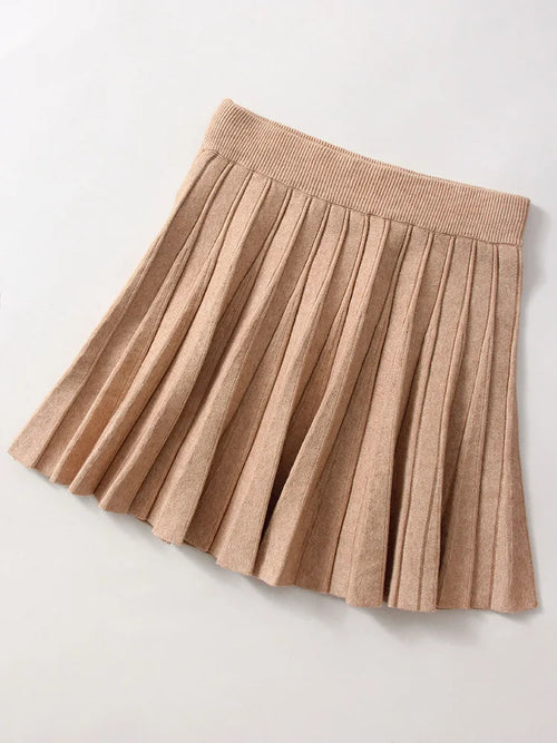 Knit Black Mini Pleated Skirts For Women A Line Winter Short Skirt