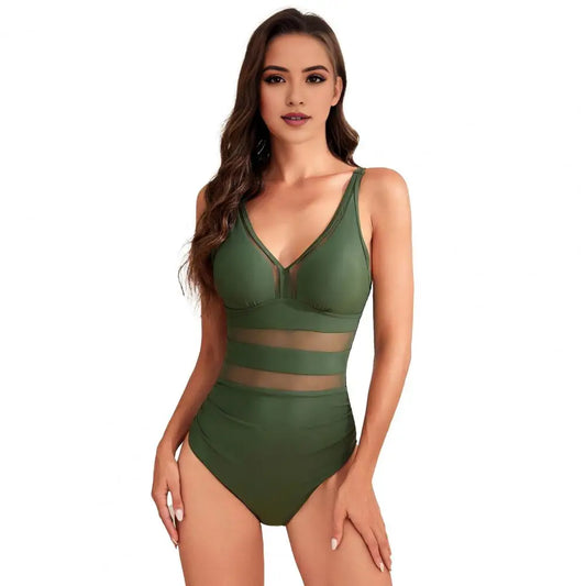 Women Sexy Monokini Deep V-neck Sleeveless One-Piece Swimsuit Hollow