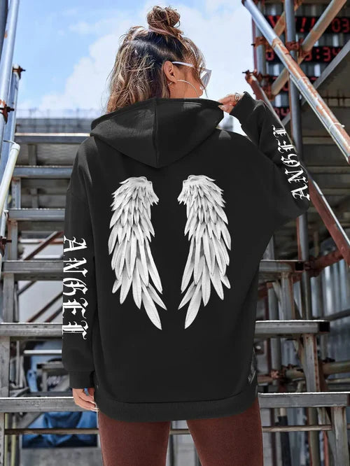 Beautiful Angel Wings Printed Hoodies Women Warm Comfortable Casual