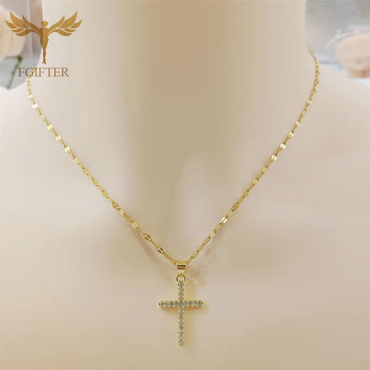 Personality Cool Cross Pendants Zircon Copper Steel Necklace for Women Men Summer Party Clavicle Chain Christian Jewellery Gifts