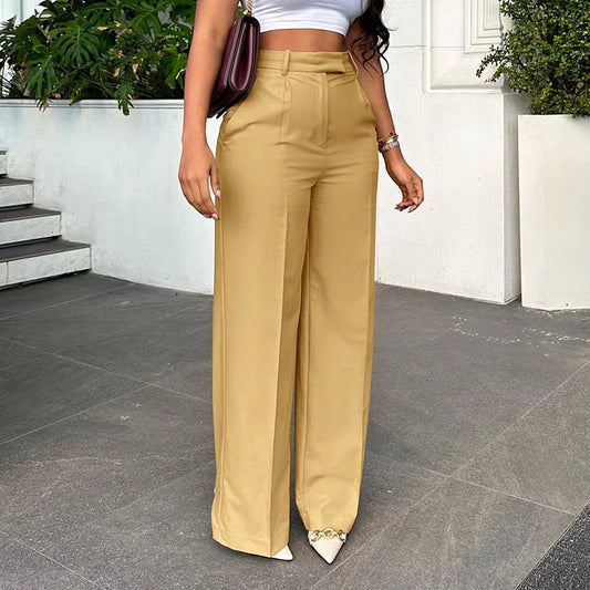 Stigende Casual Wide Leg Straight Pants Women Plain Color Bodycon