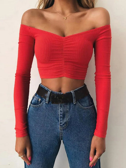 Women T-shirts sexy and club fashion female T-shirt long sleeve off