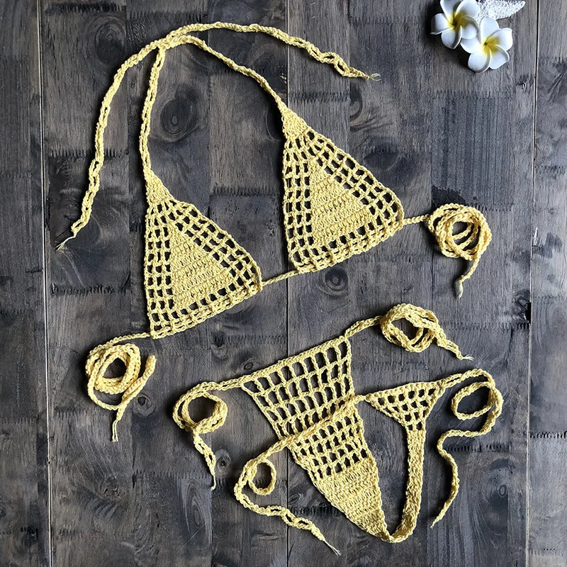 CROCHET BIKINI Mini Micro G-strings Thongs Sexy Bikini Bottom Women Swimwear Crochet Cotton Brazilian Side String Tie Thong