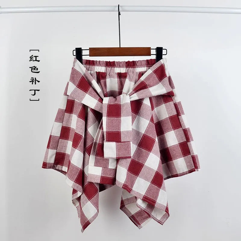 Summer Casual Retro Irregular Women Skirt Bow-knot Elastic Waist Shirt
