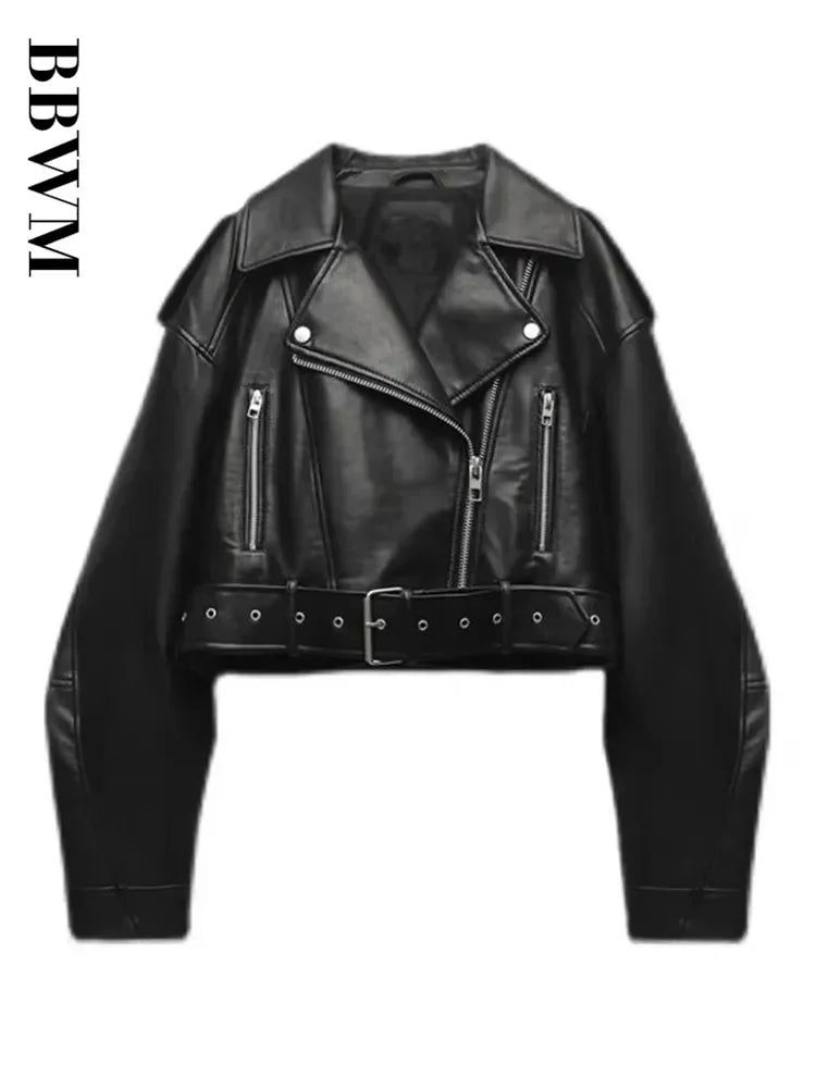 TRAF Women Oversized Vintage Loose Pu Faux Leather Short Jacket with