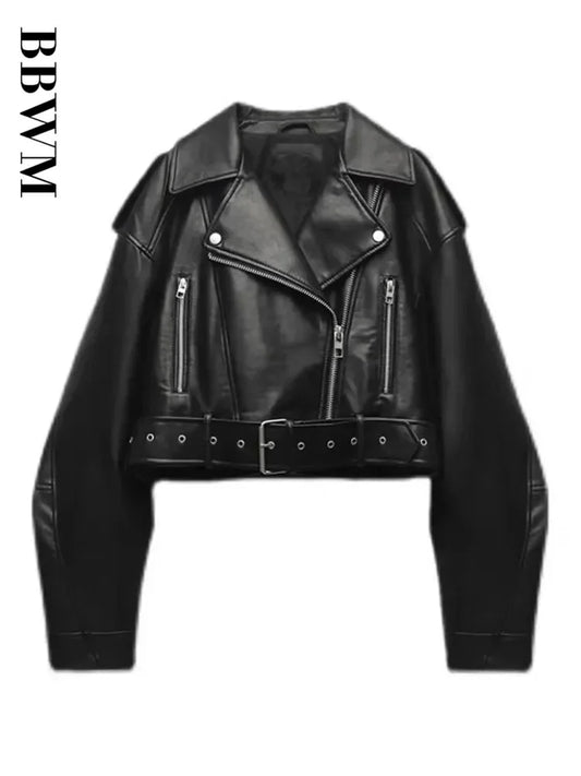TRAF Women Oversized Vintage Loose Pu Faux Leather Short Jacket with