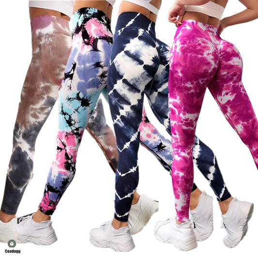 QK S-L Women Dye Seamless Yoga Pants High Waist Leggings Scrunch Gym