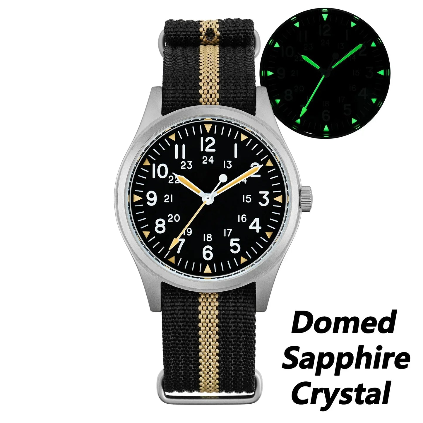 Militado ML07 Vintage Watch Miyota Super 2035 Movement Domed Sapphire Crystal Luminous 10Bar Waterproof 36mm Military Watches