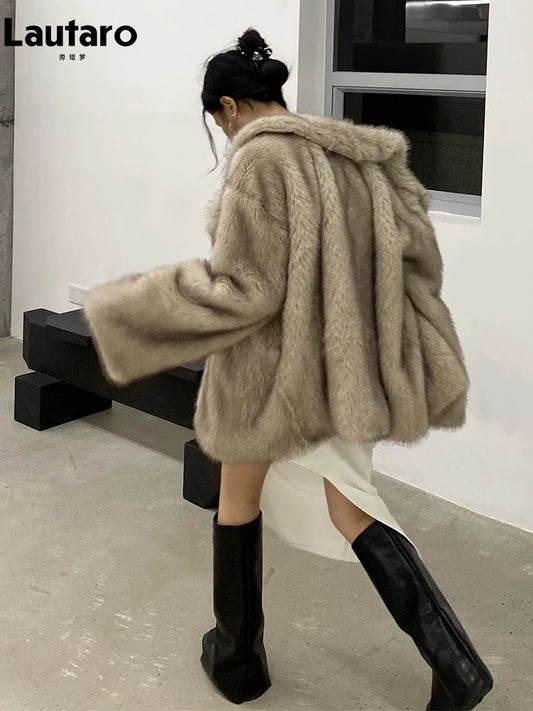 Lautaro Winter Loose Casual Thick Warm Soft Hairy Faux Fur Coat Women