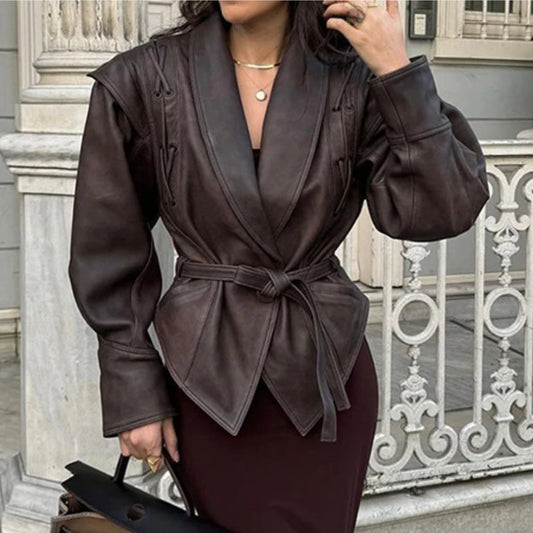 Suninheart Autumn and Winter Faux Leather Jackets for Women 2024 Chic