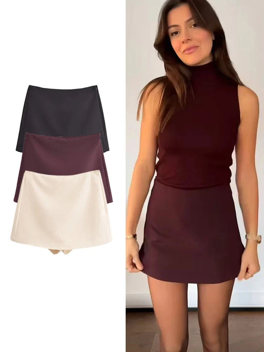 TFMLN New Spring Women Solid Skort Fashion Causal Side Zipper Mini