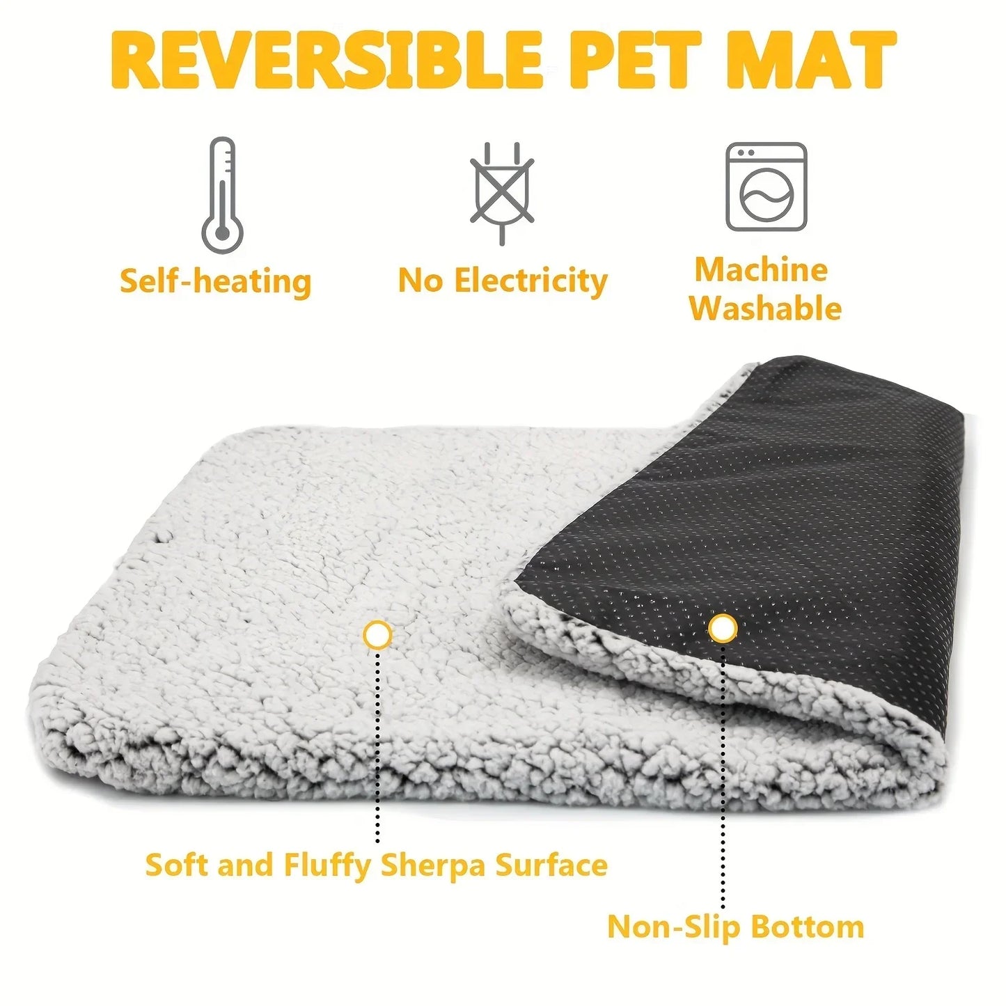 Winter Self-Heating Pet Pad Blanket for Dogs Cats, No Electricity Thermal Mat with Anti-Slip BottomWarm Cushion for Puppy Kitten