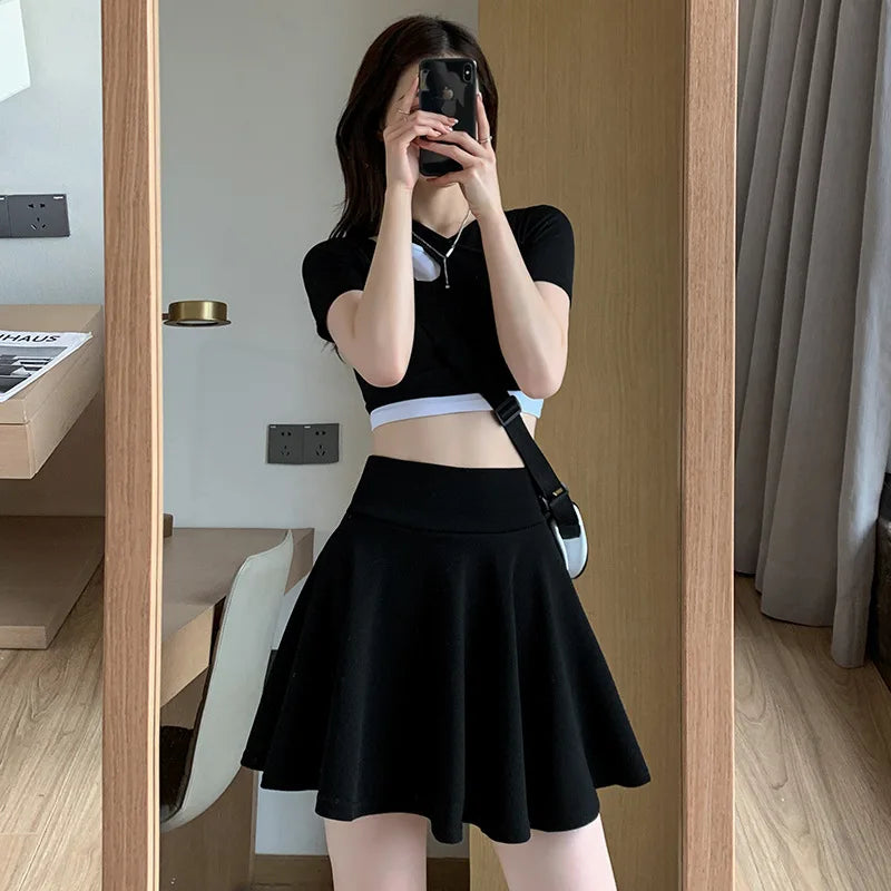 Summer Women's Skirts Fashion Sexy Mini Elastic Pleated Sun Skirts For