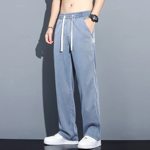 Summer Thin Soft Lyocell Fabric Jeans Men Loose Straight Wide Leg