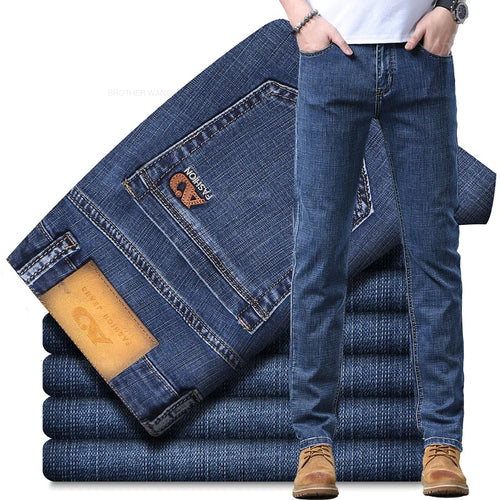 Spring Men's Light Blue Slim Jeans Stylish Casual Stretch Fabric Denim