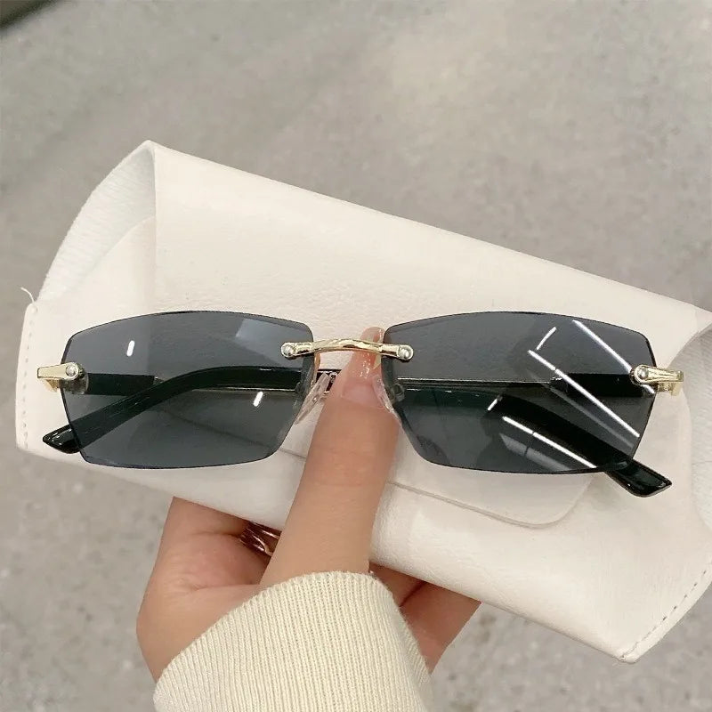 Vintage Rectangle Oval Sunglasses Women Men Metal Frame Clear Lens