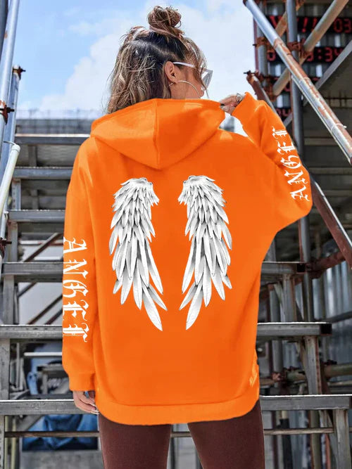 Beautiful Angel Wings Printed Hoodies Women Warm Comfortable Casual