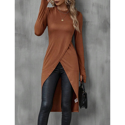 Mia Muse Women's T-Shirts Autumn French Decent Plain Long Sleeve Crew