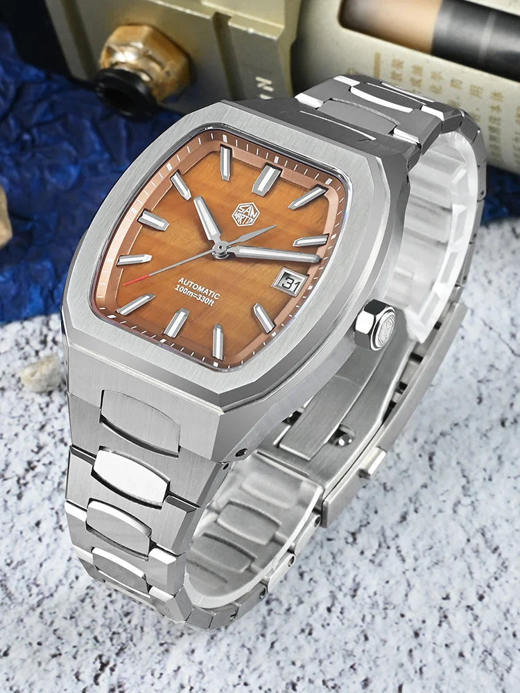 San Martin 39.5mm Tonneau Luxury Men Watch Mineral Dial Casual Sports PT5000 SW200 Automatic Mechanical Sapphire Luminous SN0145