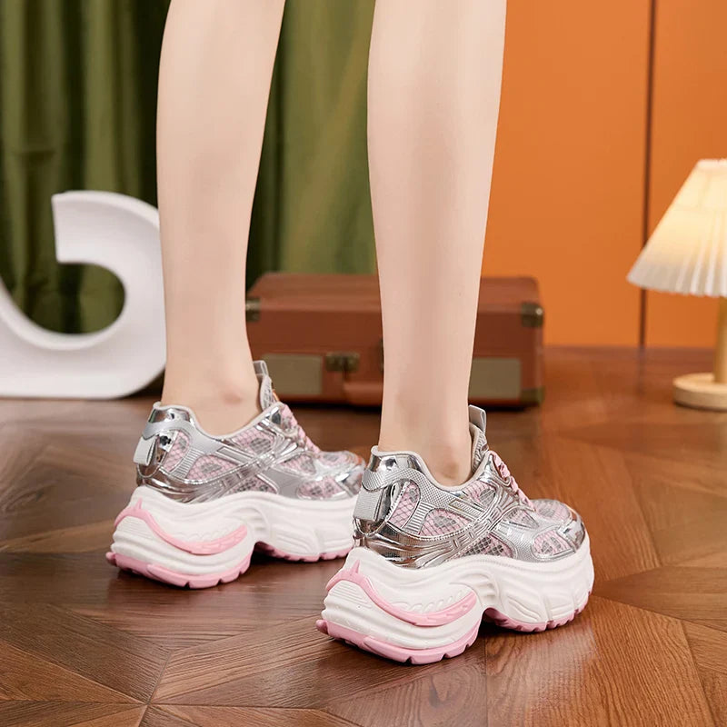 AUTUSPIN 9cm Women Sneakers High Chunky Wedges Shoes Summer Breathable Comfy Platform Ladies Thick Soled Leisure Footwear Woman