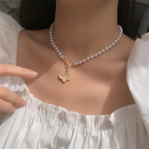FNIO Pearl Chain Choker Necklace For Women Collar Goth Necklaces