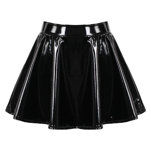 Women's A Line Skirt Glossy Patent Leather Flared Miniskirt Dance