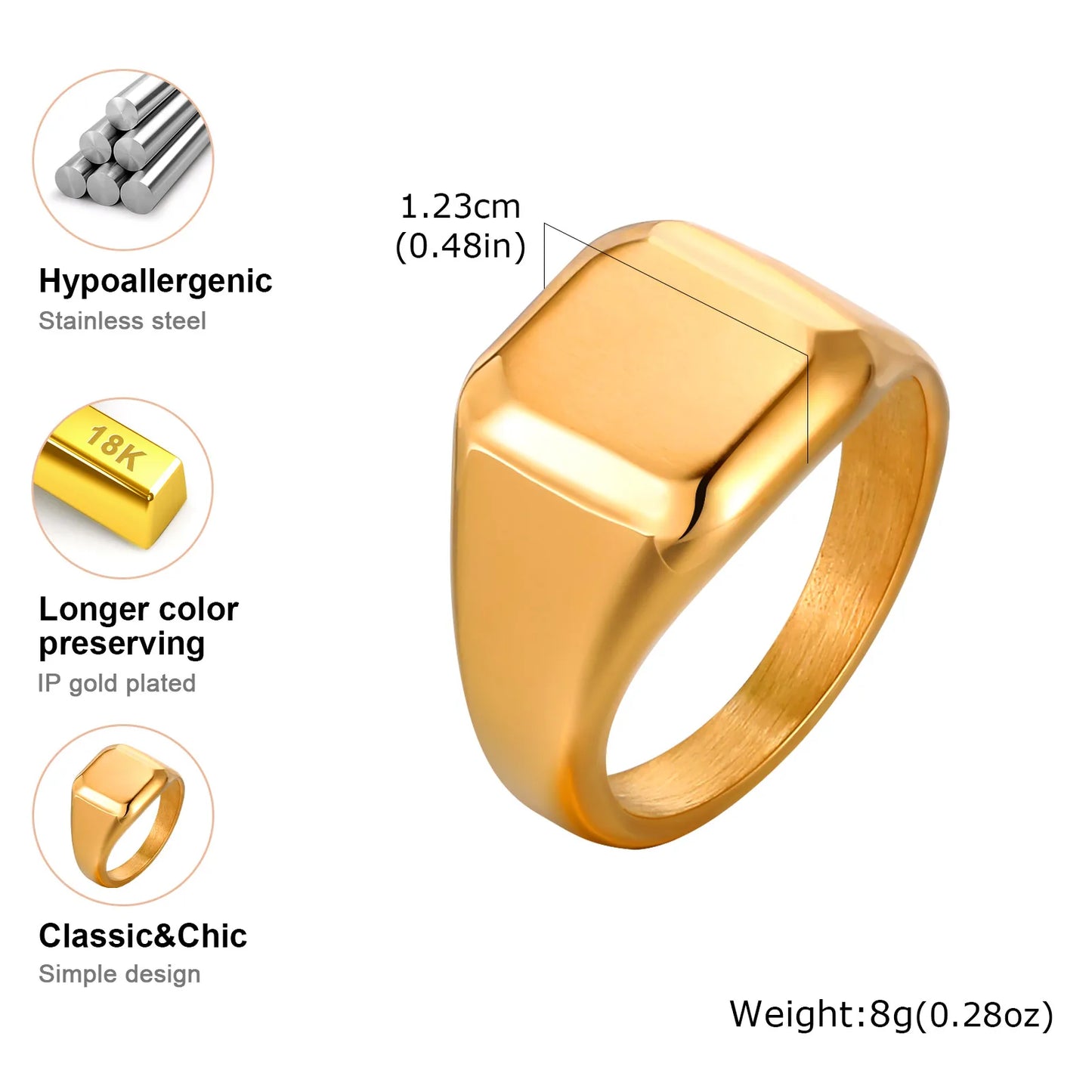 Stainless Steel Signet Ring for Men Women,Gold Silver Color Band Ring Pinky Ring Cool Finger Ring,Simple Jewelry Gift for Him
