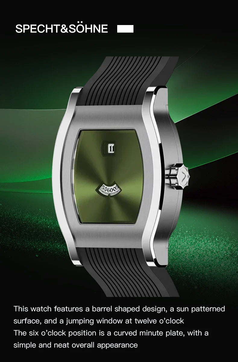 Newly designed Specht & Söhne Jump Hour Watch For Men Seagull Automatic Watches Rubber Strap Sapphire Crystal 50M Waterproof