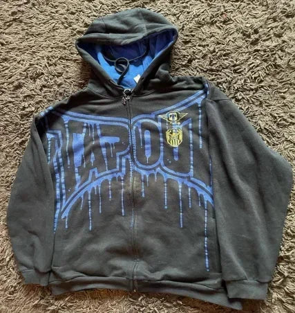 Woman Hoodie Y2K Cyber Grunge Emo Zip Up Sweatshirts Vintage Graphics Print Kpop Aesthetic Gothic Clothes Clothes for Women