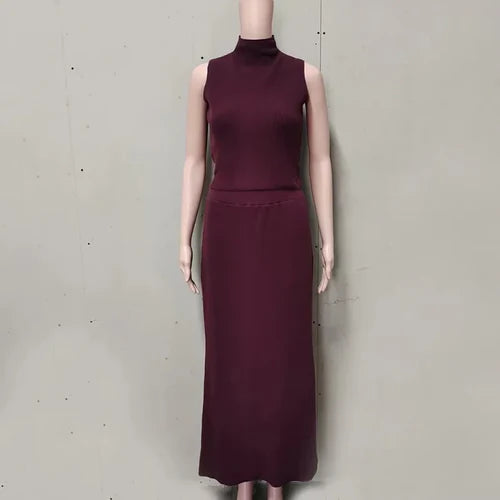 Tuularose Elegant Long Skirt Two-piece Set Women's Sleeveless Knitted
