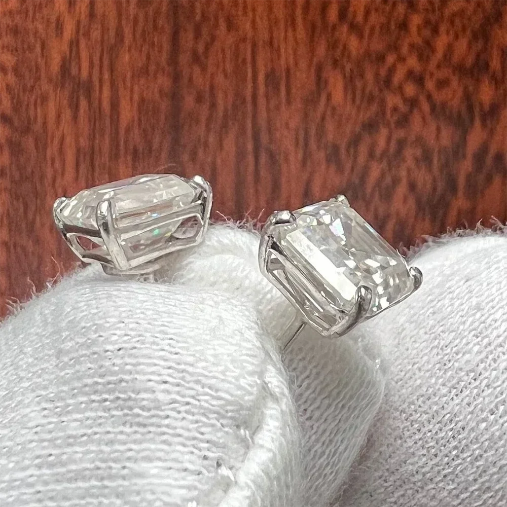 1/2/3CT Asscher Cut Moissanite Stud Earrings with Certificate Square Solitaire Lab Diamond Earring for Women S925 Silver Jewelry
