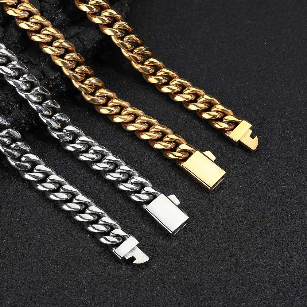 NUOYA Custom Logo Stainless Steel Cuban Link Necklace Hip Hop Jewelry Miami Cuban Link Chain for Men ﻿