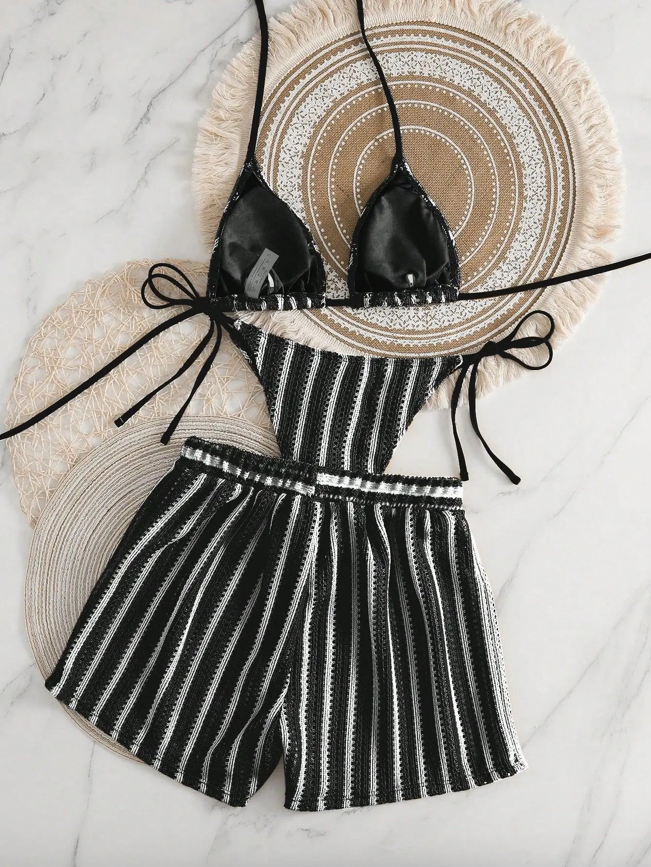 New 3 Piece Vacation Swimsuit Set - Sexy Mesh Tie-Up Bikini with High Cut Bottoms for Women Multi-Color Beachwear