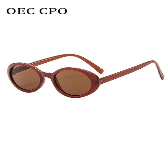 New Small Oval Sunglasses Women Men Trendy Vintage Hip Hop Cat Eye Sun