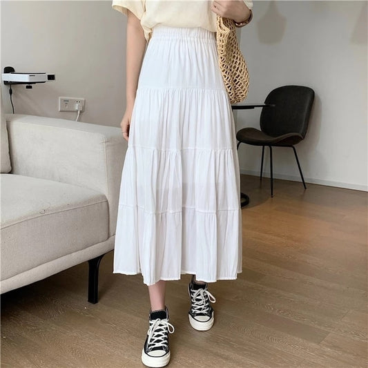 Spring Summer Women Chiffon Skirts Vintage High Waist Elastic