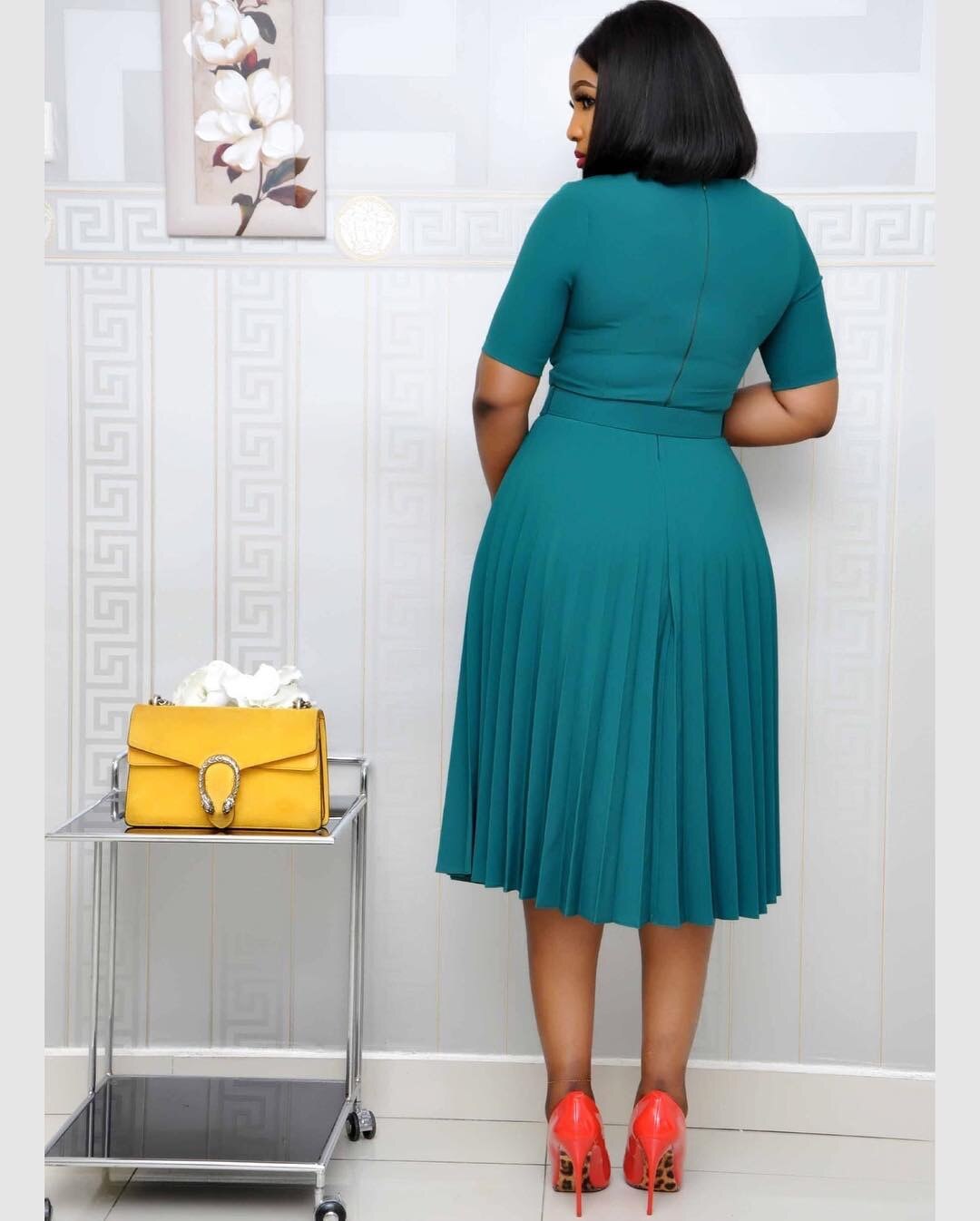 Summer Plus Size Pleated S-3xl Dress Ladies O-neck Short Sleeve Solid