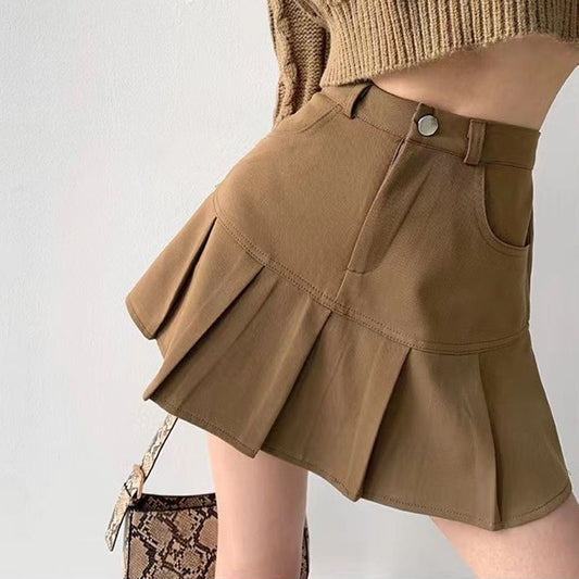Y2K Vintage High Waist Pleated Skirt Women College Style Uniforms